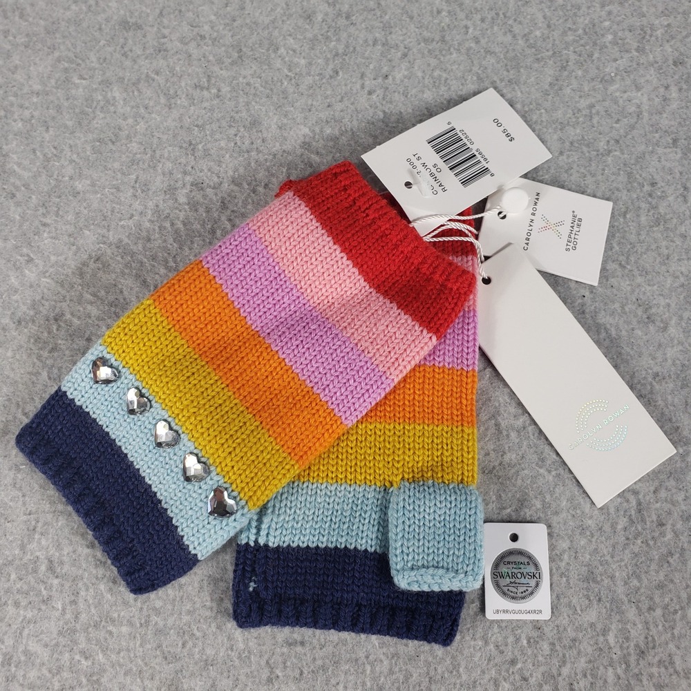 Carolyn Rowan Merino Rainbow Striped Gloves with Swarovski Crystals 3-10‎ Years